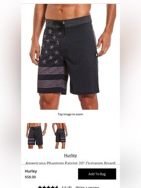 Hurley Black & Charcoal American Flag Swim Trunks